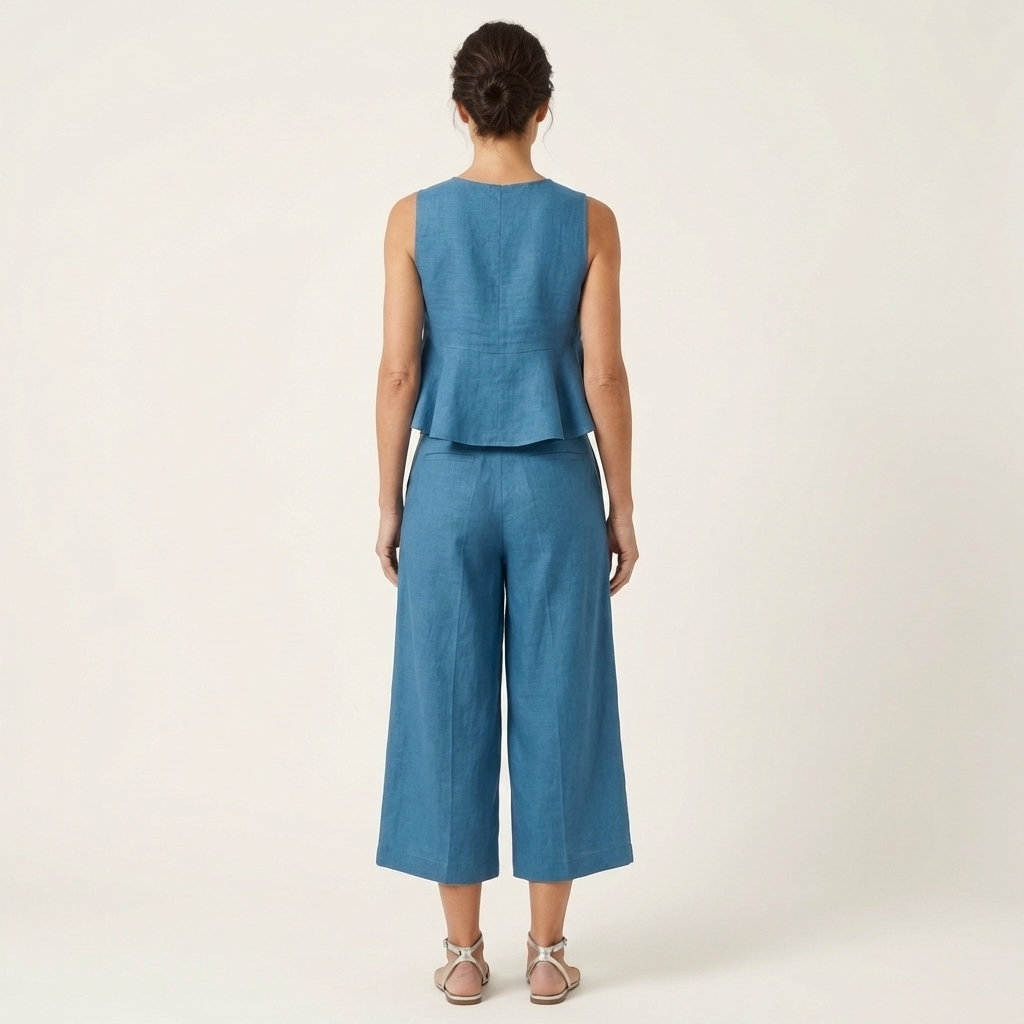 Romy | Ruffled Linen-Look Top & Wide-Leg Cropped Pants Set