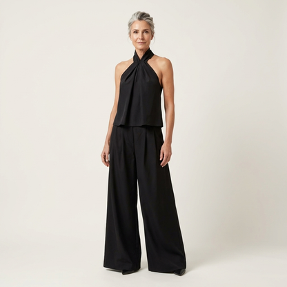 Catiana | Twisted Halter Top & Full-Length Wide-Leg Pants Set
