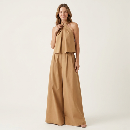 Catiana | Twisted Halter Top & Full-Length Wide-Leg Pants Set