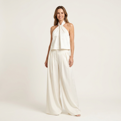 Catiana | Twisted Halter Top & Full-Length Wide-Leg Pants Set