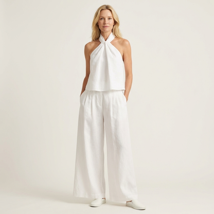 Catiana | Twisted Halter Top & Full-Length Wide-Leg Pants Set