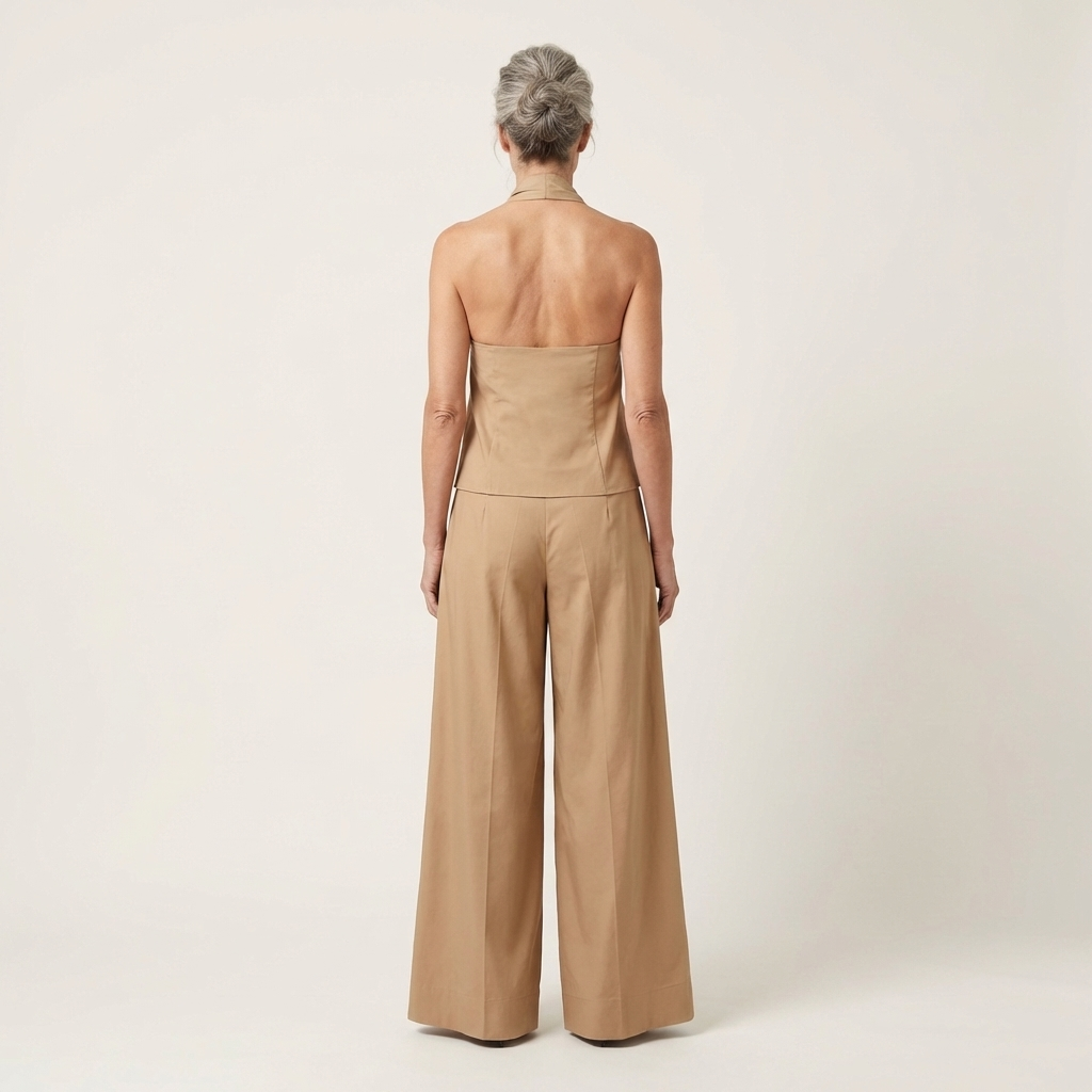 Catiana | Twisted Halter Top & Full-Length Wide-Leg Pants Set