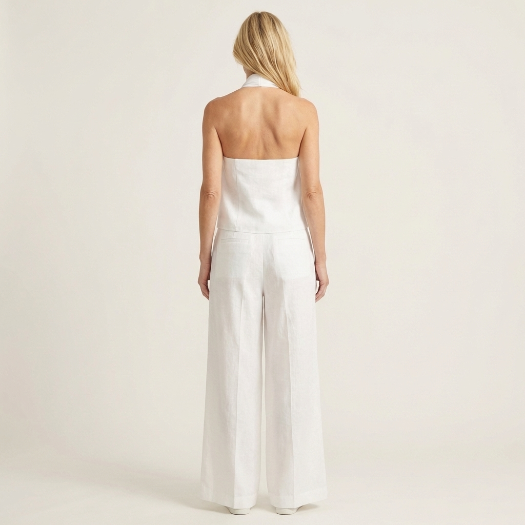 Catiana | Twisted Halter Top & Full-Length Wide-Leg Pants Set