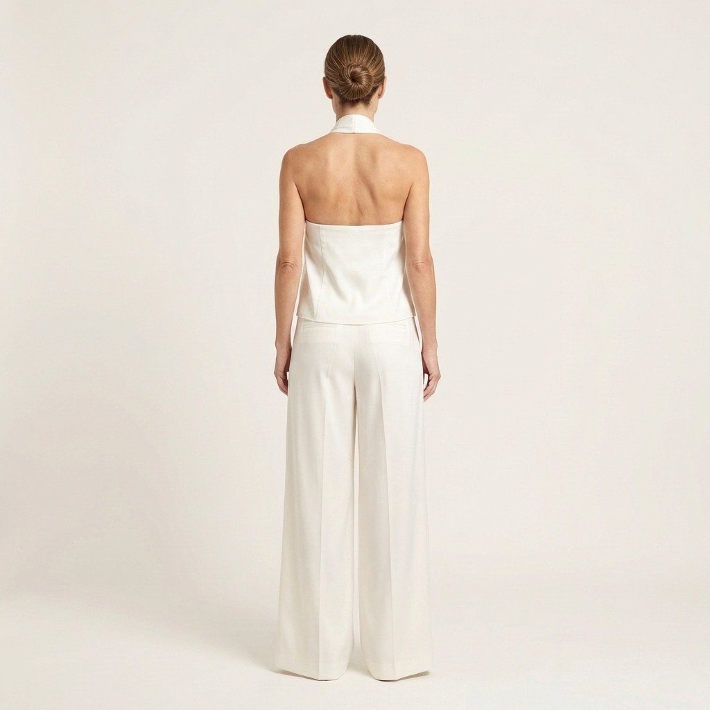 Catiana | Twisted Halter Top & Full-Length Wide-Leg Pants Set