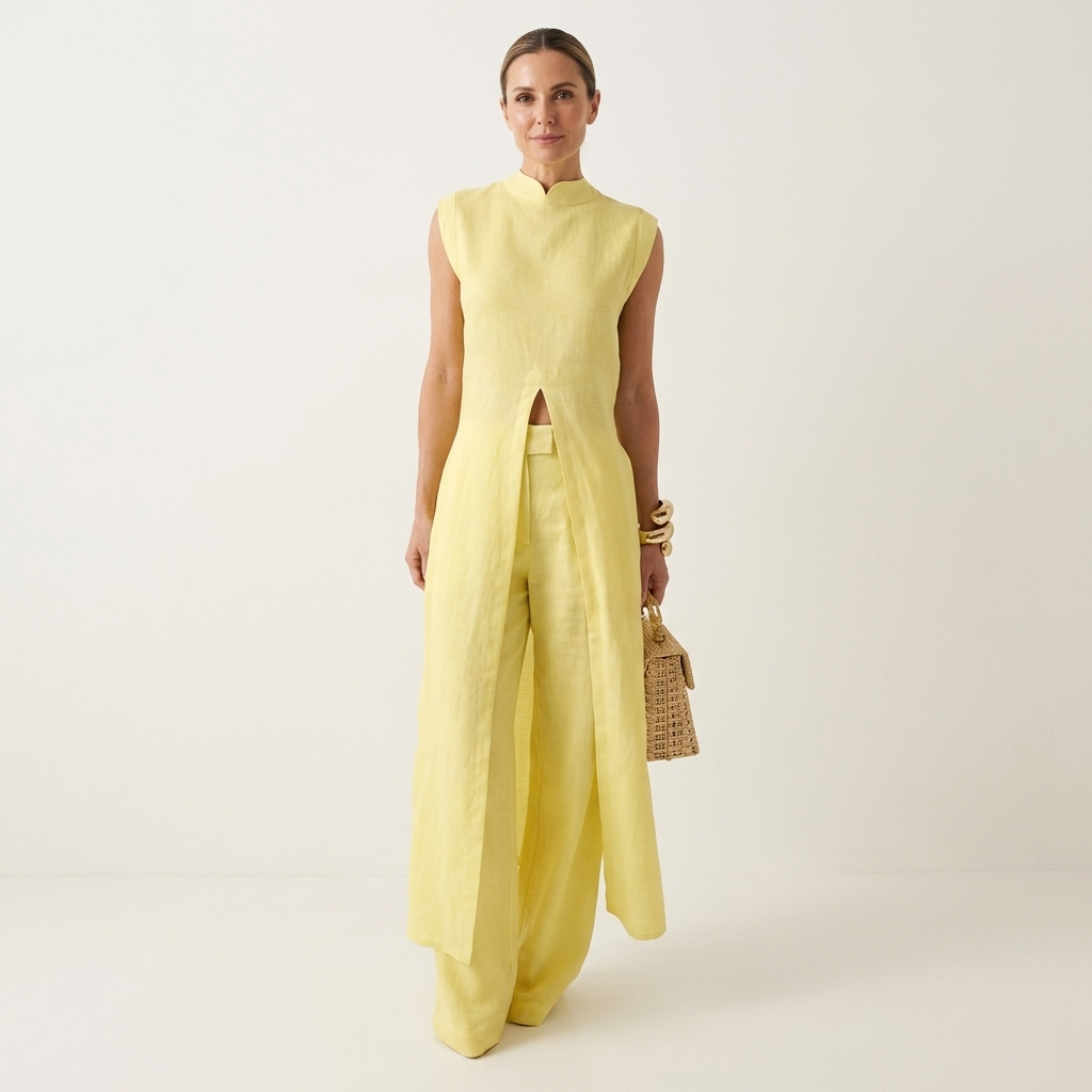 Belliana | Split-Front Longline Top & Wide-Leg Pants Set