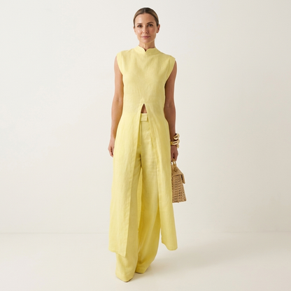 Belliana | Split-Front Longline Top & Wide-Leg Pants Set