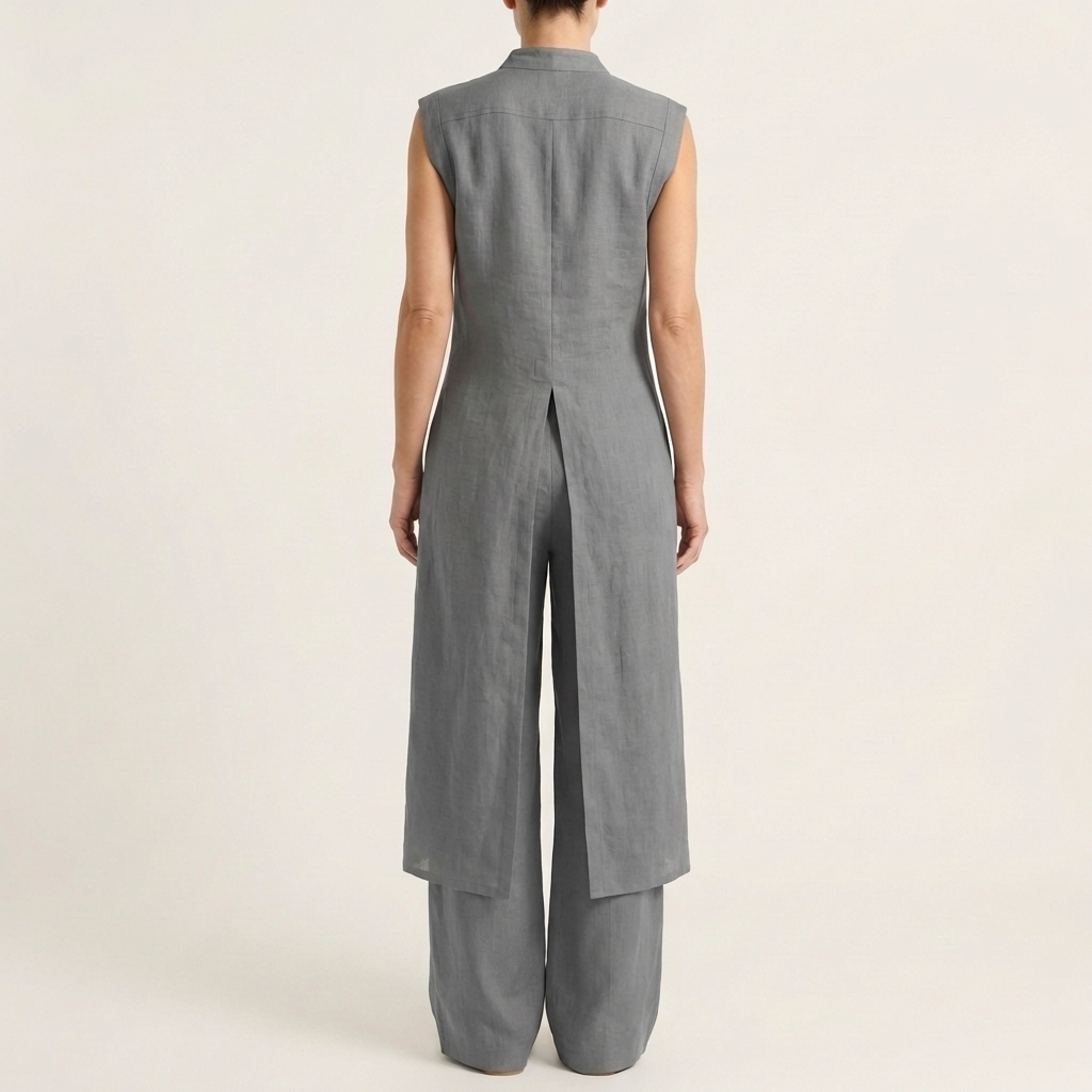 Belliana | Split-Front Longline Top & Wide-Leg Pants Set