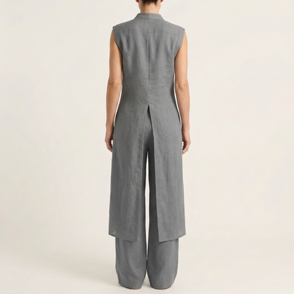 Belliana | Split-Front Longline Top & Wide-Leg Pants Set