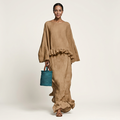 Trina | Ruffle-Hem Oversized Top & Floor-Length Maxi Skirt Set