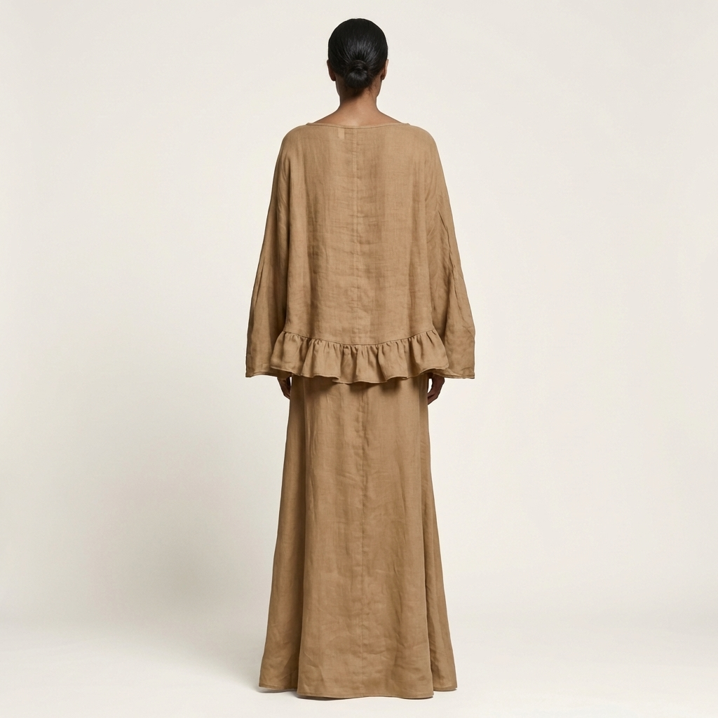 Trina | Ruffle-Hem Oversized Top & Floor-Length Maxi Skirt Set