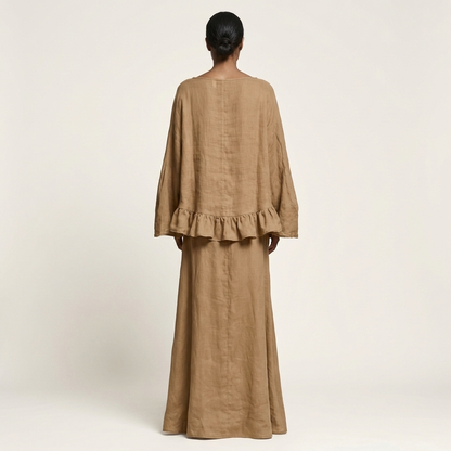 Trina | Ruffle-Hem Oversized Top & Floor-Length Maxi Skirt Set
