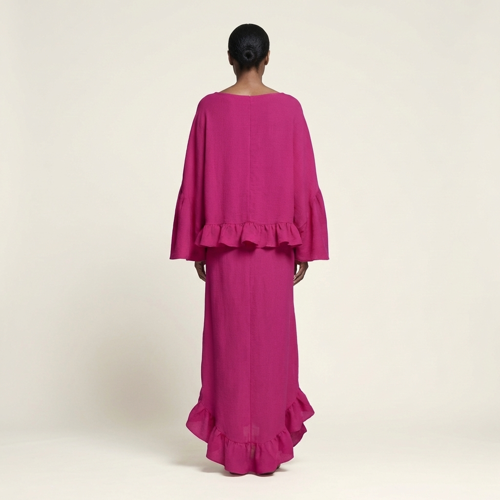 Trina | Ruffle-Hem Oversized Top & Floor-Length Maxi Skirt Set
