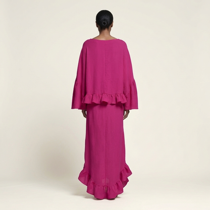 Trina | Ruffle-Hem Oversized Top & Floor-Length Maxi Skirt Set