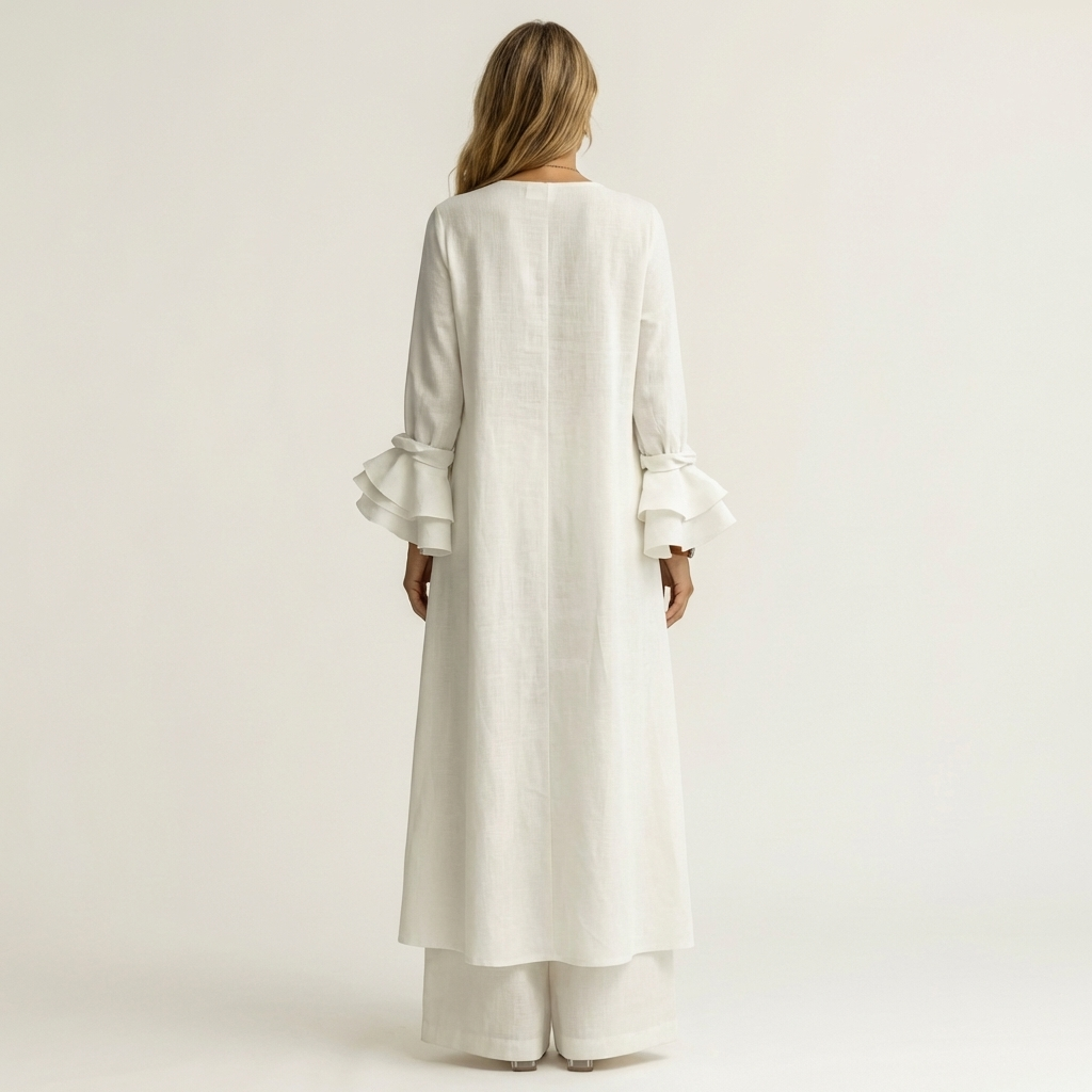 Omerra | Ruffle Cuff Long-Sleeve Top & Wide-Leg Pants Set