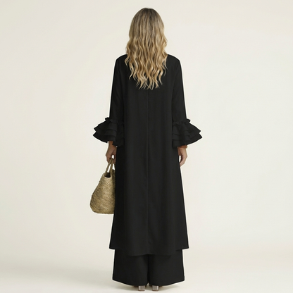 Omerra | Ruffle Cuff Long-Sleeve Top & Wide-Leg Pants Set