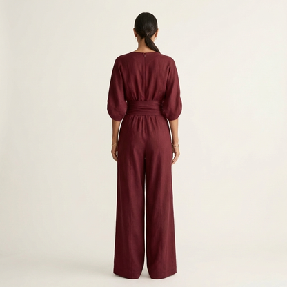 Lylia | Wrap V-Neck Wide-Leg Jumpsuit