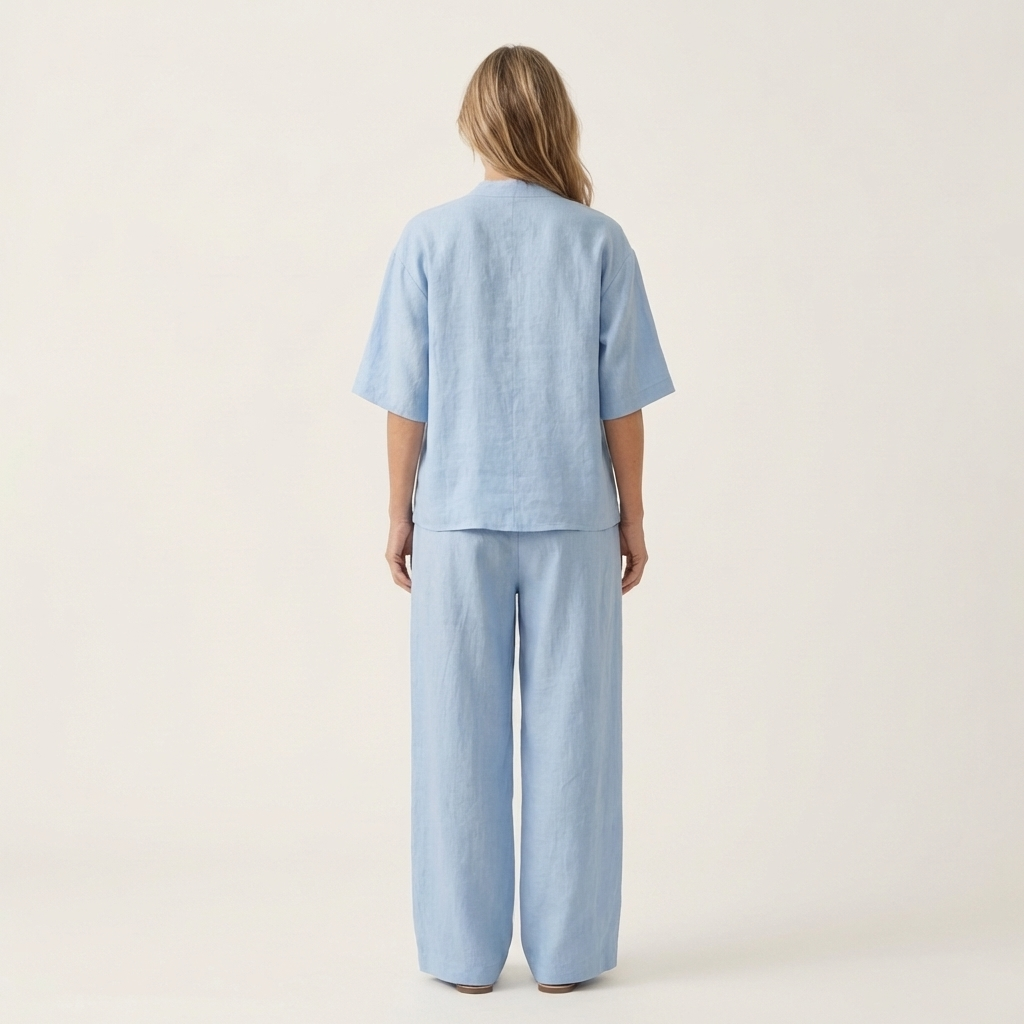 Ginalisa | Asymmetric Button V-Neck Top & Relaxed Wide-Leg Linen Set