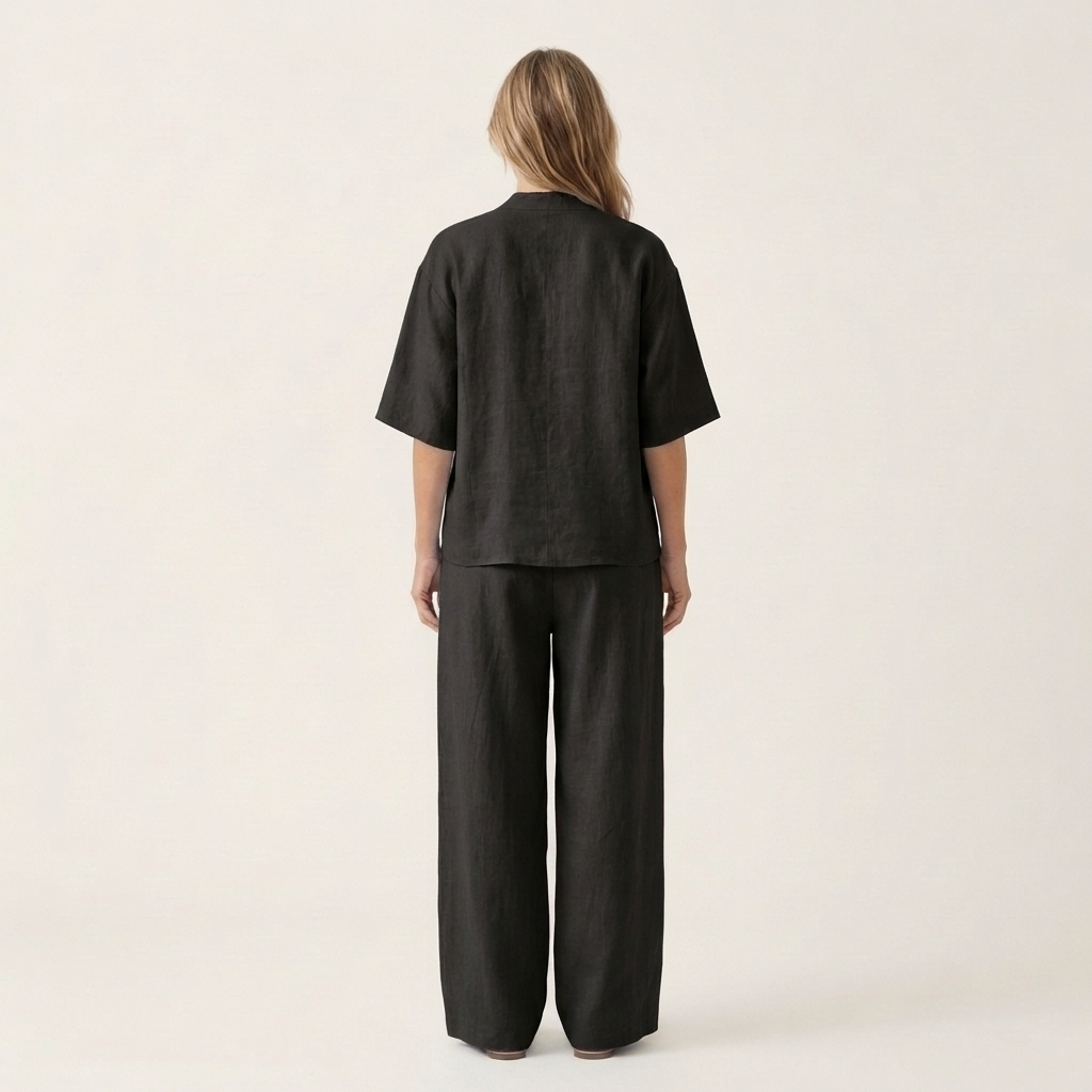 Ginalisa | Asymmetric Button V-Neck Top & Relaxed Wide-Leg Linen Set
