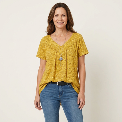 Avora | Ditsy Floral V-Neck Pleated Tee