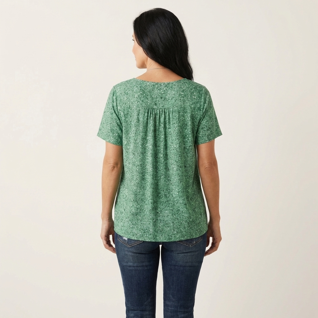Avora | Ditsy Floral V-Neck Pleated Tee