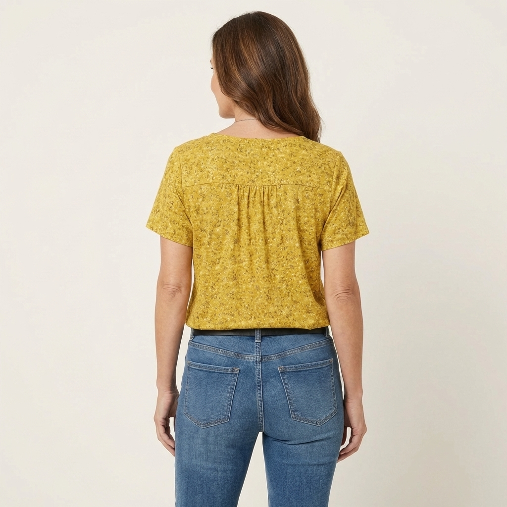 Avora | Ditsy Floral V-Neck Pleated Tee