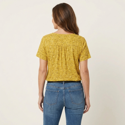 Avora | Ditsy Floral V-Neck Pleated Tee