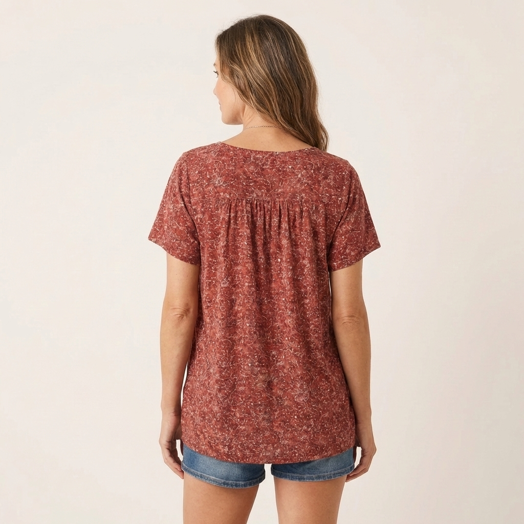 Avora | Ditsy Floral V-Neck Pleated Tee