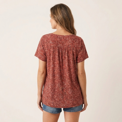 Avora | Ditsy Floral V-Neck Pleated Tee