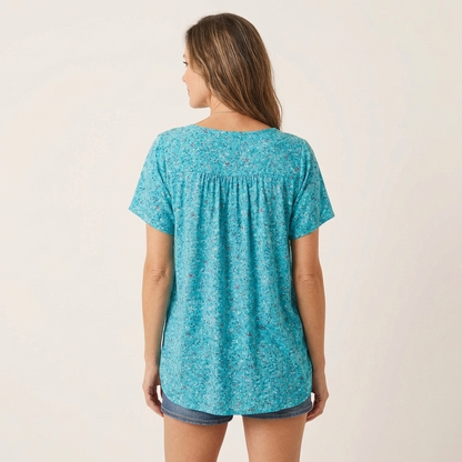 Avora | Ditsy Floral V-Neck Pleated Tee