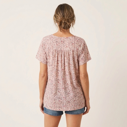 Avora | Ditsy Floral V-Neck Pleated Tee