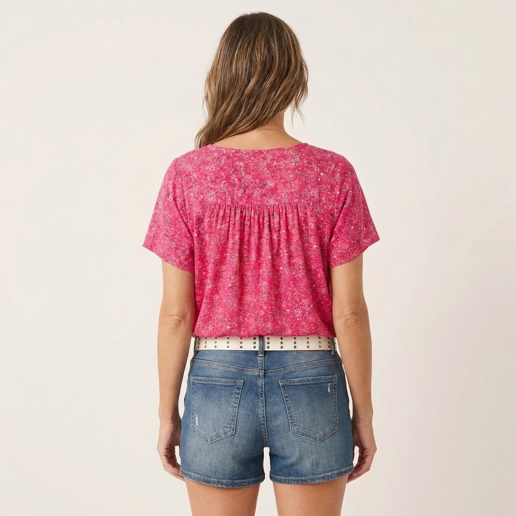 Avora | Ditsy Floral V-Neck Pleated Tee