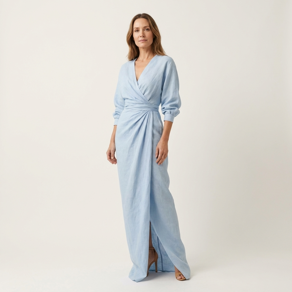 Samira | Deep V-Neck Draped Wrap Maxi Dress with Front Slit