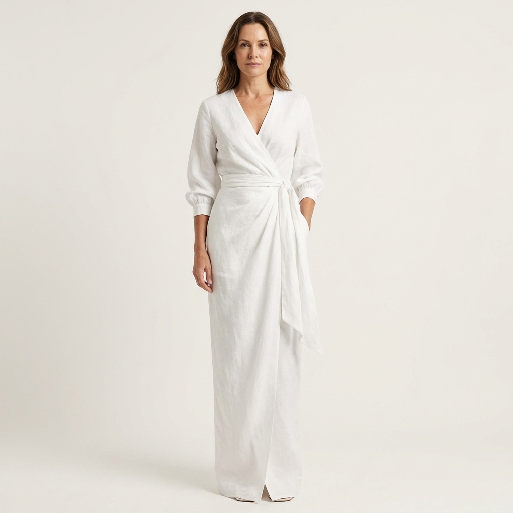 Samira | Deep V-Neck Draped Wrap Maxi Dress with Front Slit
