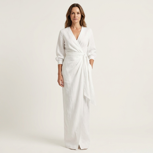 Samira | Deep V-Neck Draped Wrap Maxi Dress with Front Slit