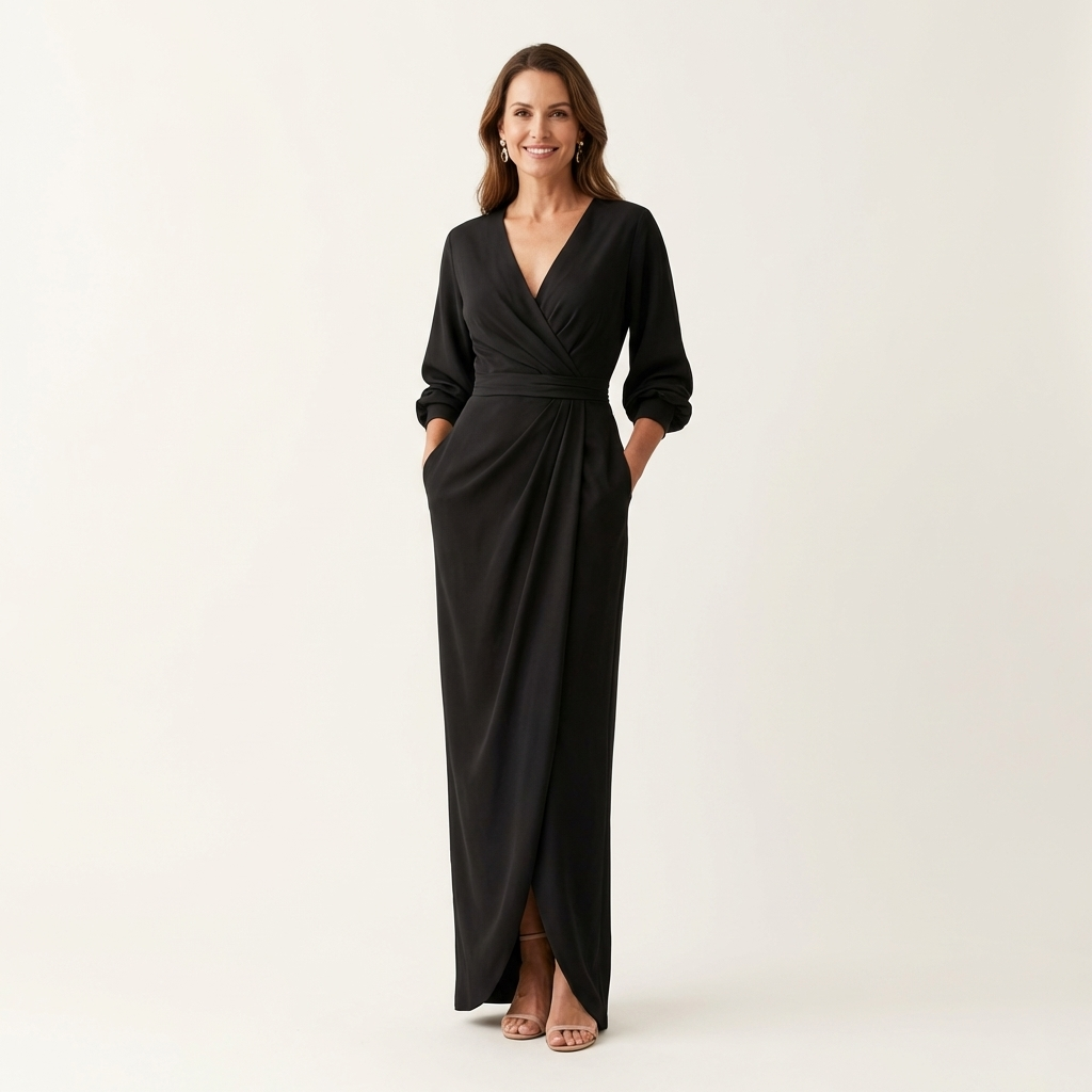 Samira | Deep V-Neck Draped Wrap Maxi Dress with Front Slit