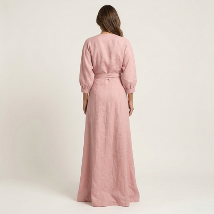Samira | Deep V-Neck Draped Wrap Maxi Dress with Front Slit