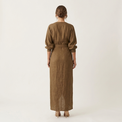 Samira | Deep V-Neck Draped Wrap Maxi Dress with Front Slit