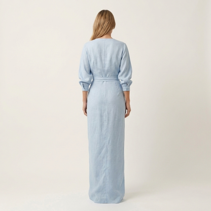 Samira | Deep V-Neck Draped Wrap Maxi Dress with Front Slit