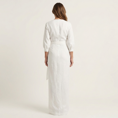 Samira | Deep V-Neck Draped Wrap Maxi Dress with Front Slit