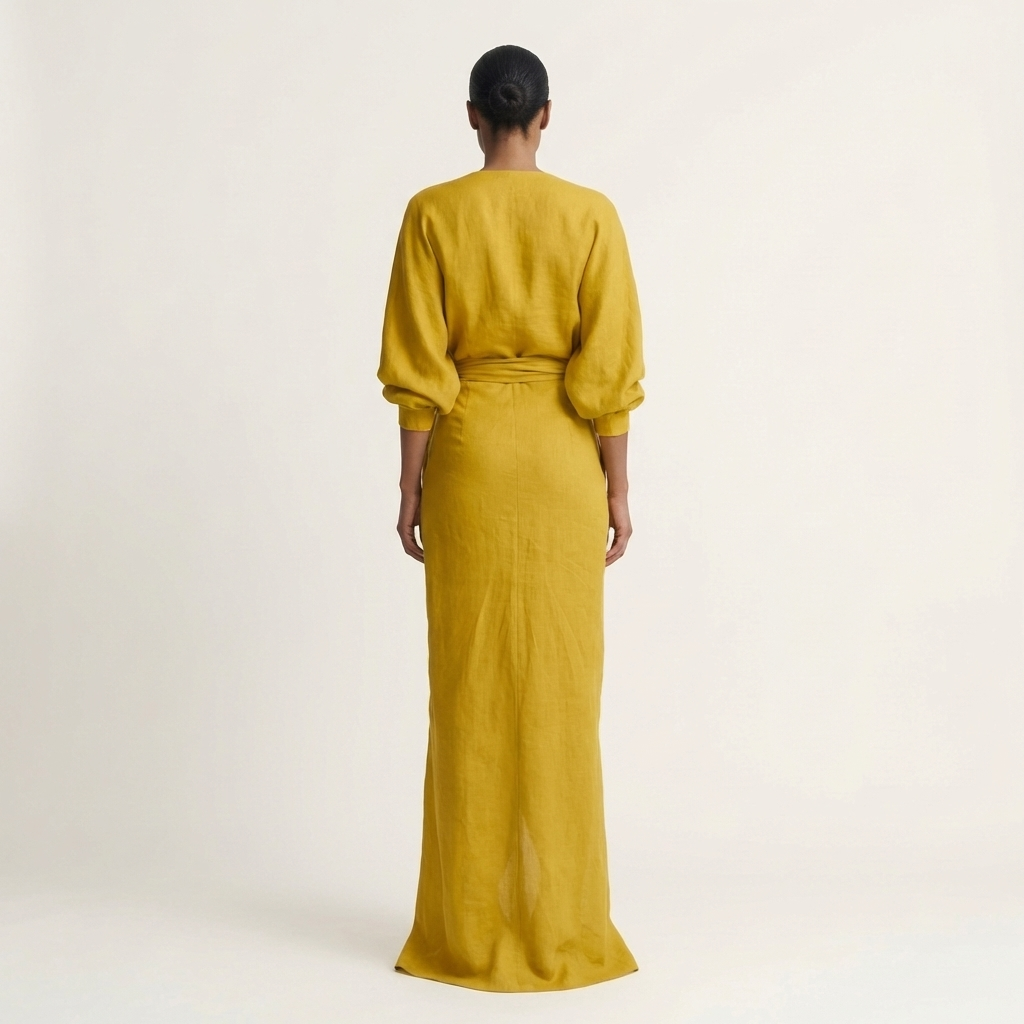 Samira | Deep V-Neck Draped Wrap Maxi Dress with Front Slit