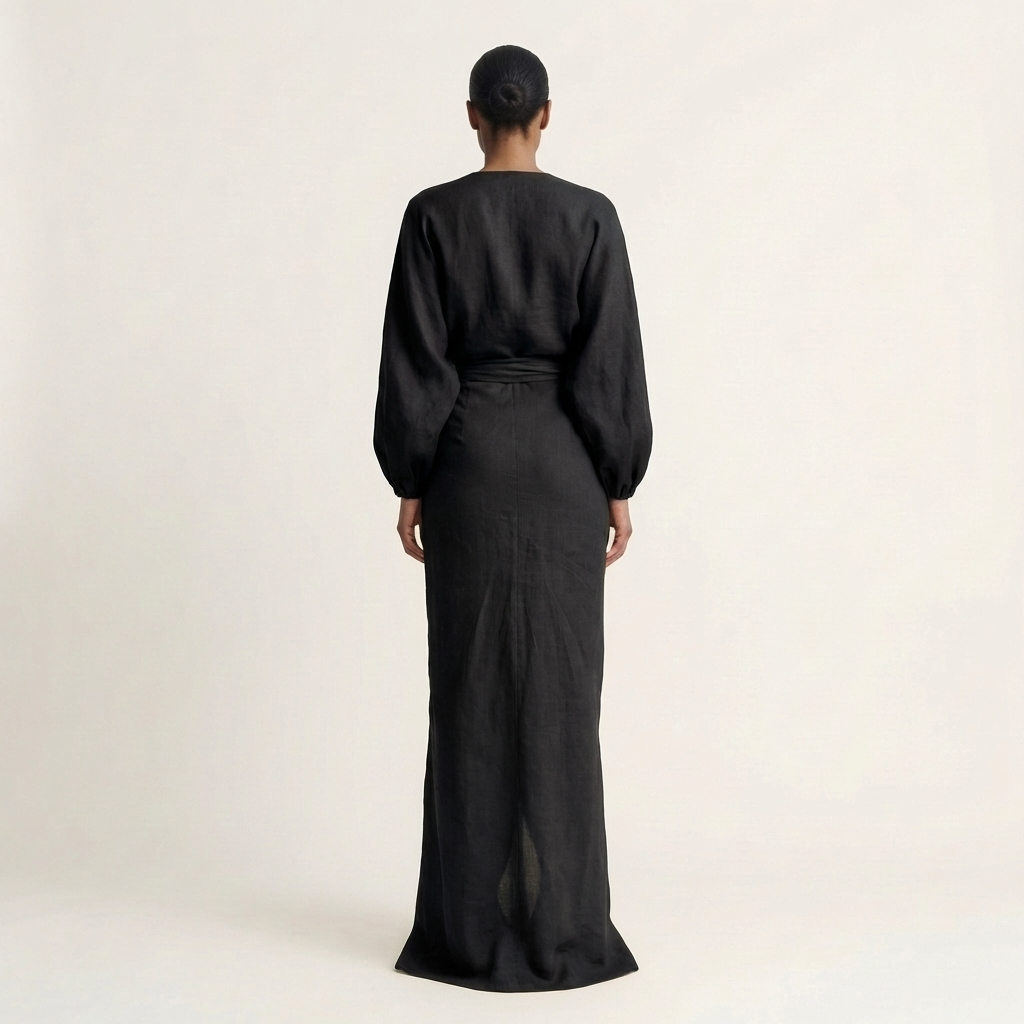 Samira | Deep V-Neck Draped Wrap Maxi Dress with Front Slit