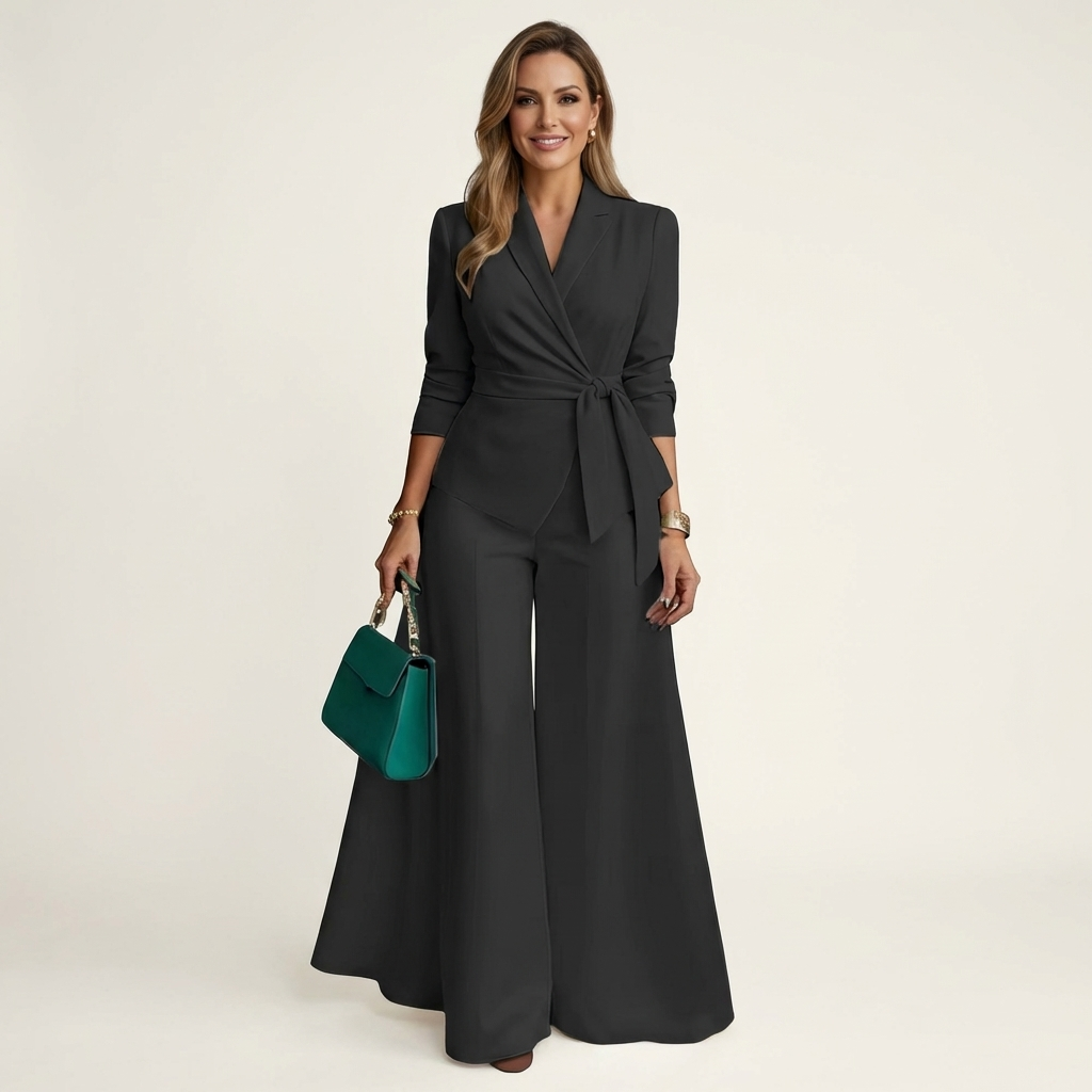 Johanna | Belted Wrap Blazer & Wide-Leg Pants Suit Set