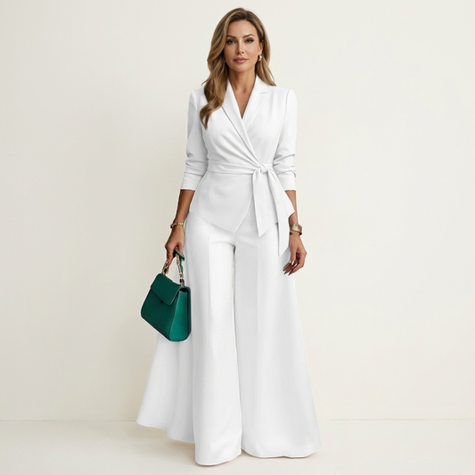 Johanna | Belted Wrap Blazer & Wide-Leg Pants Suit Set