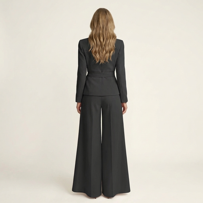 Johanna | Belted Wrap Blazer & Wide-Leg Pants Suit Set