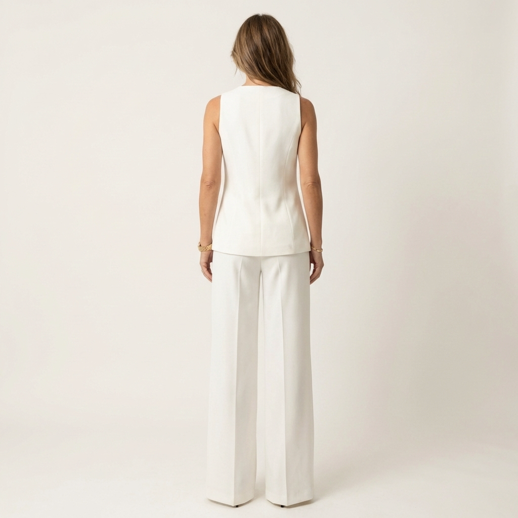 Claudette | Gold-Button Sleeveless Blazer Vest & Split Wide-Leg Pants Set