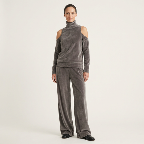 Donelle | Velvet Cold-Shoulder Turtleneck & Wide-Leg Pants Set