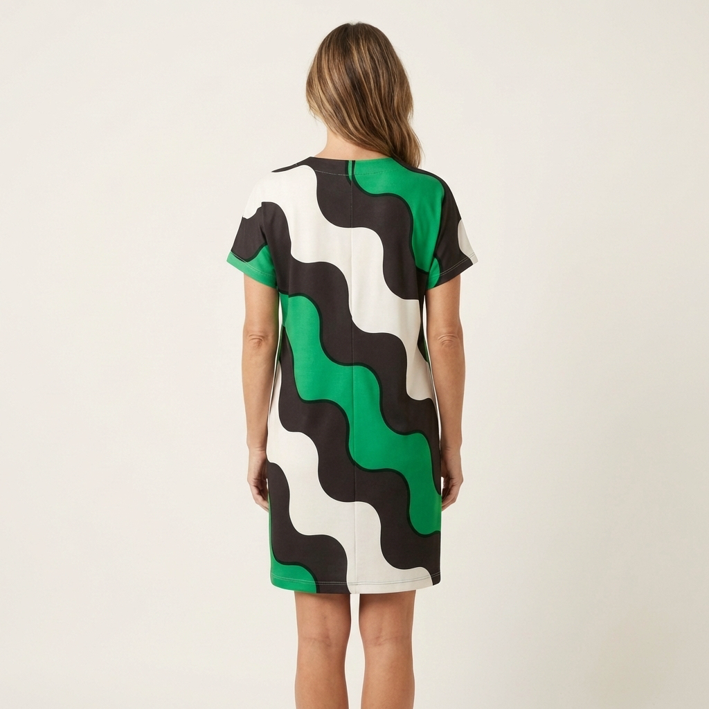 Ciana | Bold Wave-Print V-Neck Short Sleeve Midi Dress