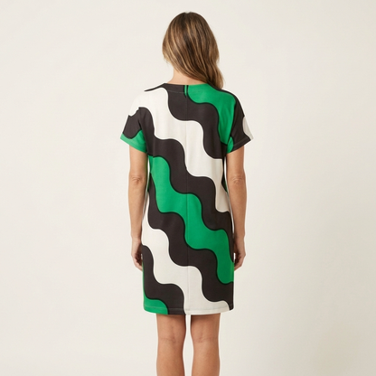 Ciana | Bold Wave-Print V-Neck Short Sleeve Midi Dress