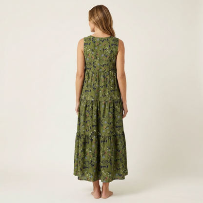 Alara | V-Neck Tiered Maxi Dress in Printed Cotton