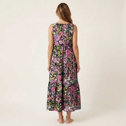 Alara | V-Neck Tiered Maxi Dress in Printed Cotton